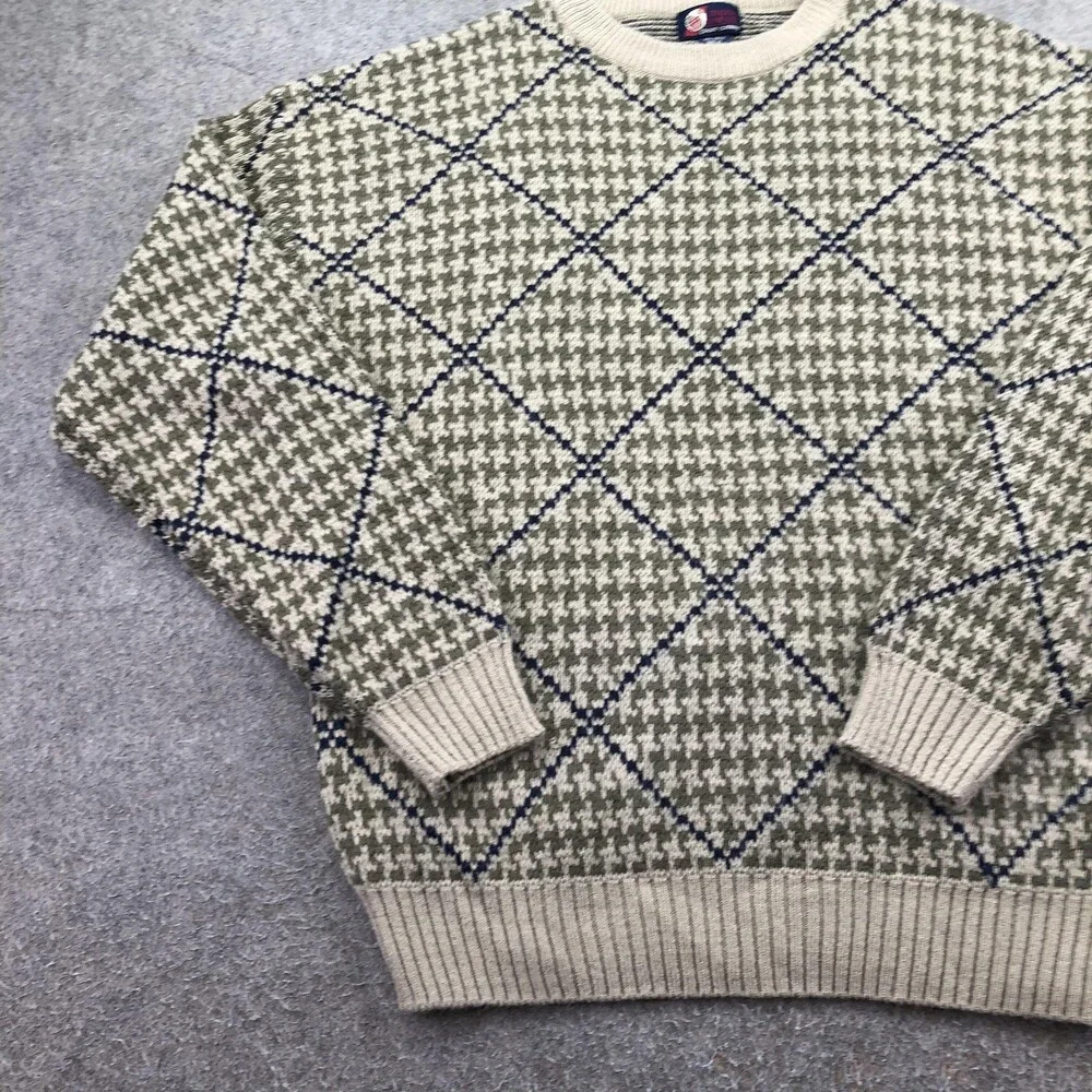 Vintage Trading Company Sweater Mens XL Green Argyle Crewneck Pullover Korea